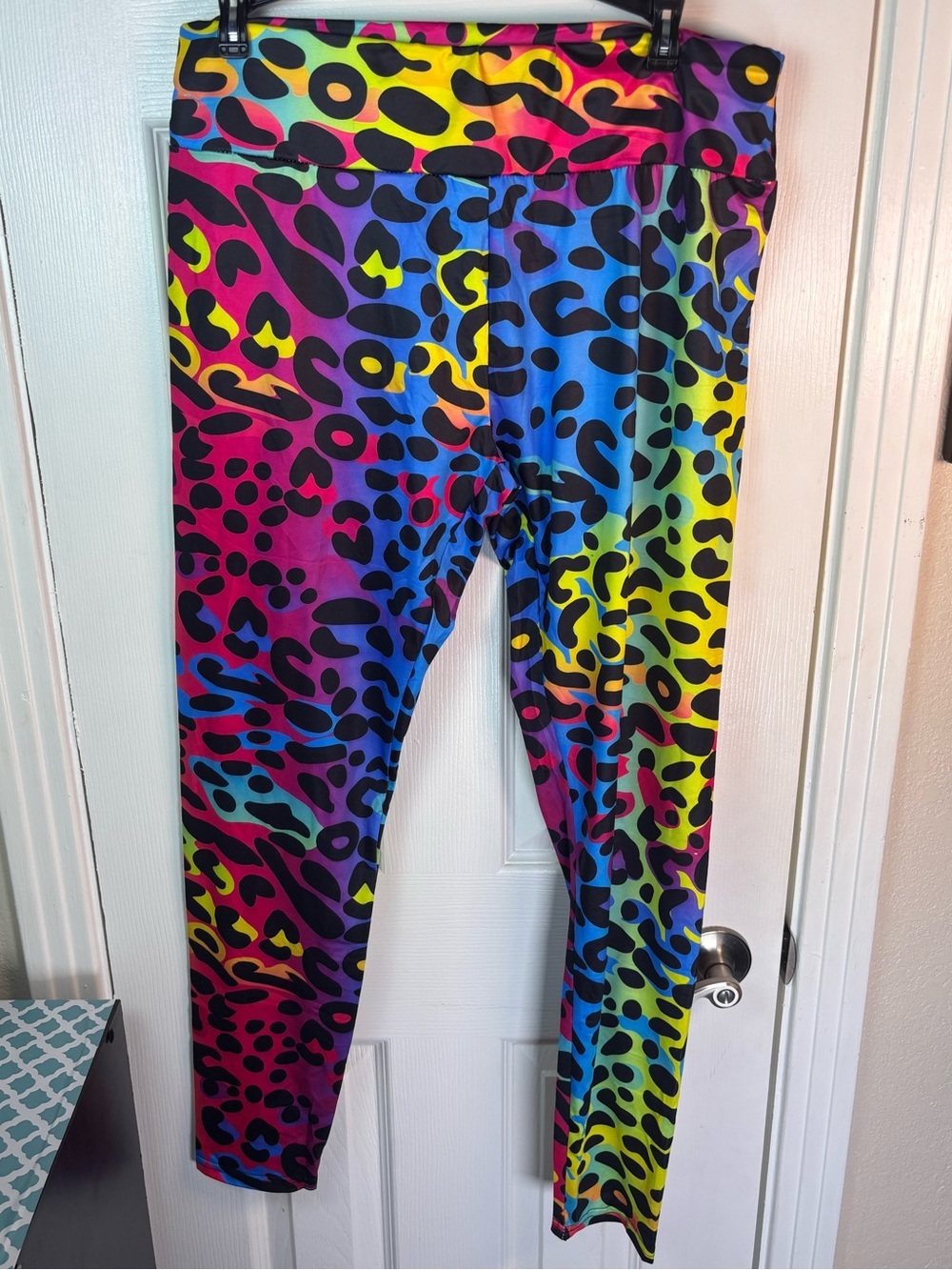 Women's Rainbow Leopard Print Leggings - Vibrant Multicolor - Picture 5 of 12